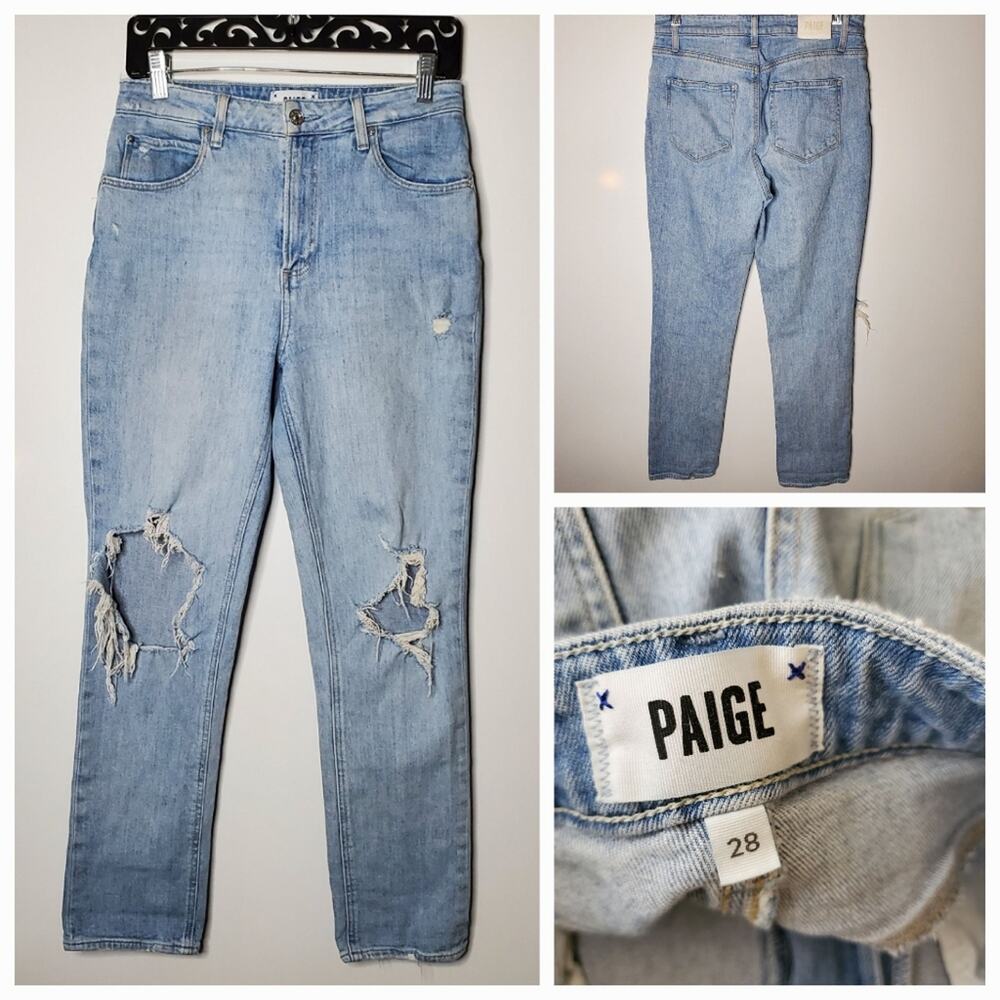 Paige Sarah slim fit  light wash landslide wash distressed straight leg jeans